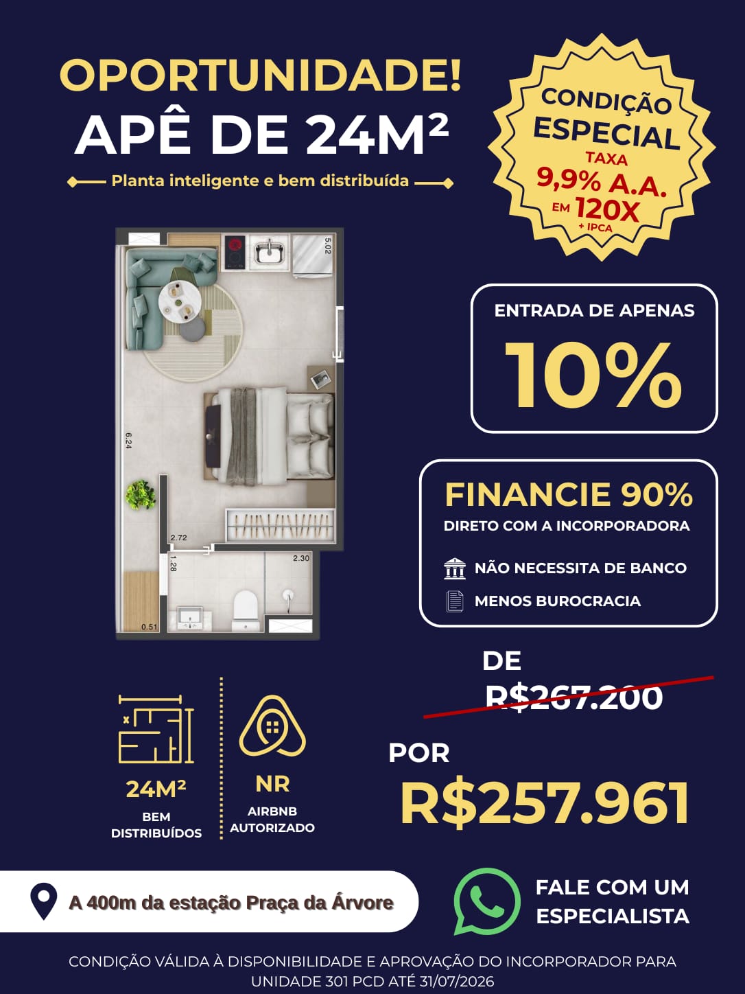 Apê 24m² — NR Airbnb — A 400m da estação Praça da Árvore | Fernandez Mera